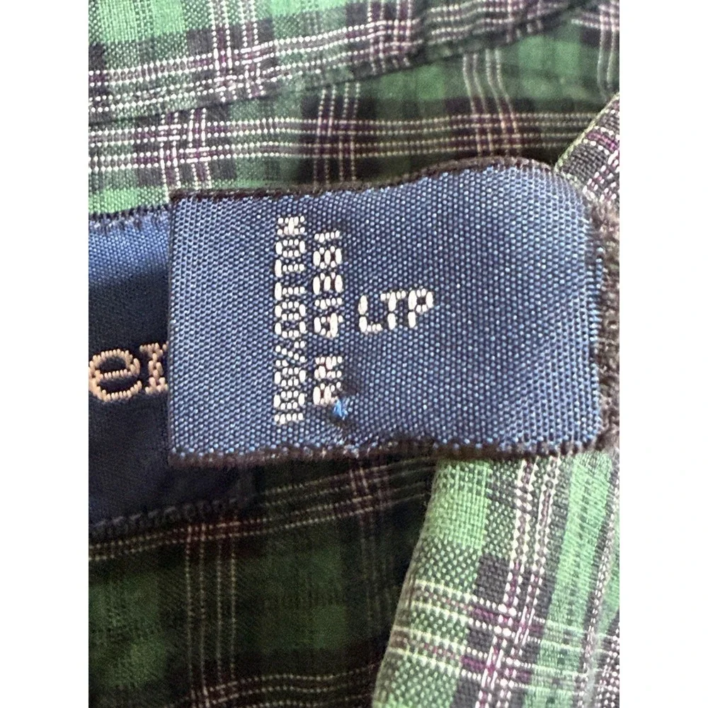 Vintage Ralph Lauren Mens 17.5 XL Tall Green Purple Check Button Up Shirt